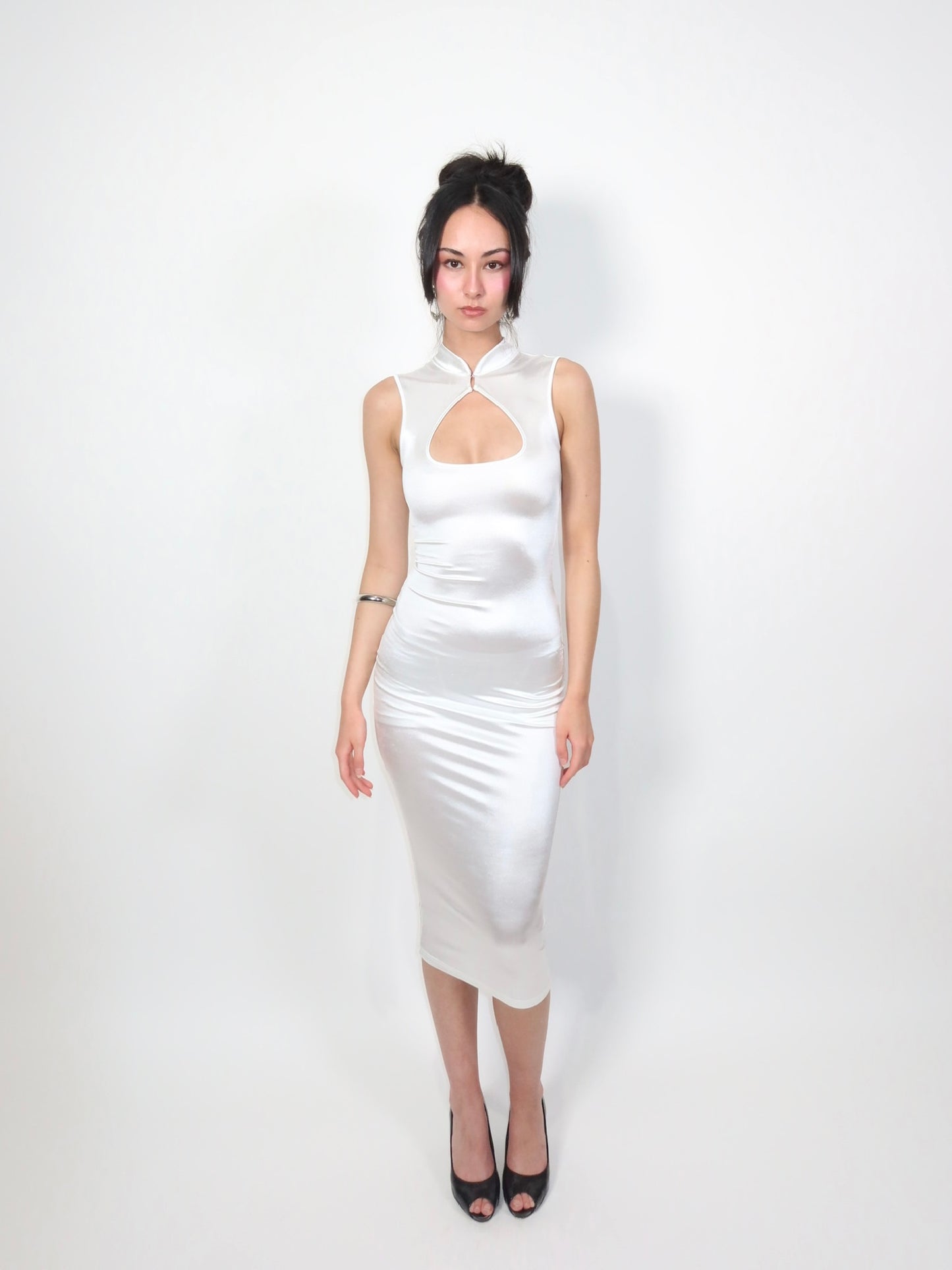 Satin Qi Pao Midi Dress