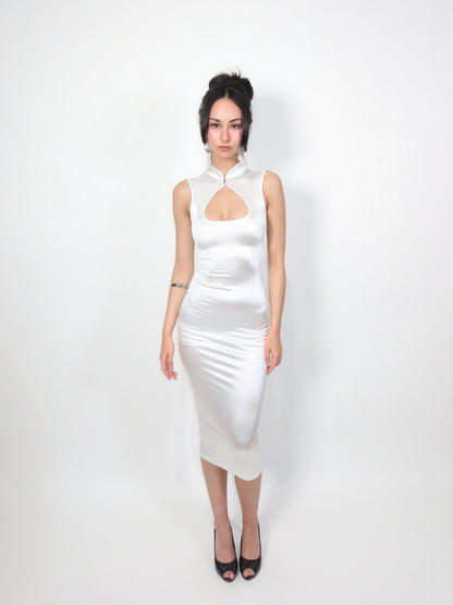 Satin Qi Pao Midi Dress