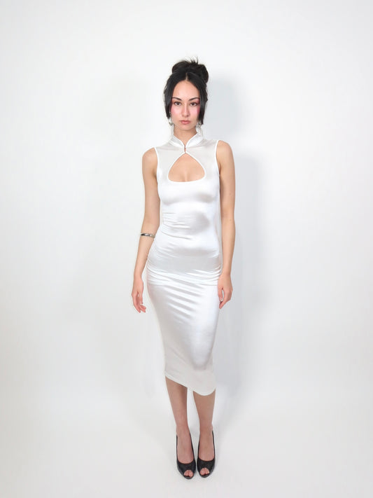 Satin Qi Pao Midi Dress